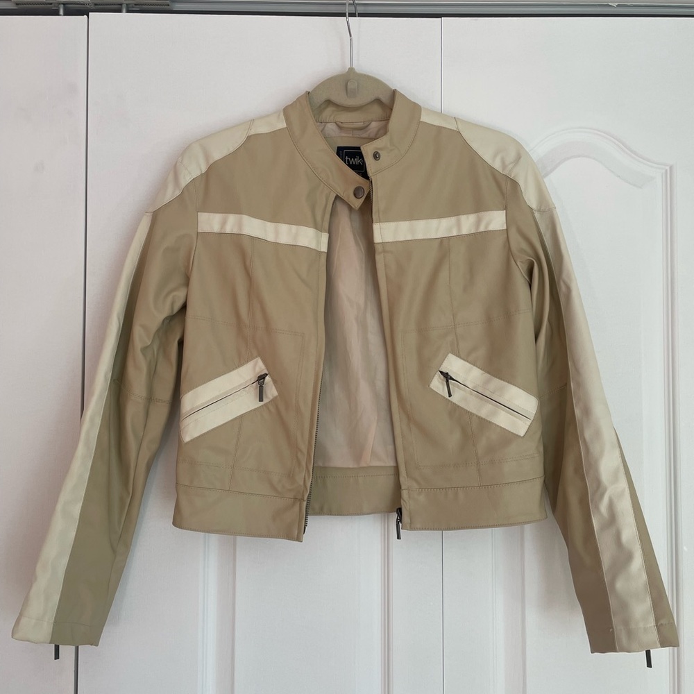 Tan and Cream Faux Leather Jacket